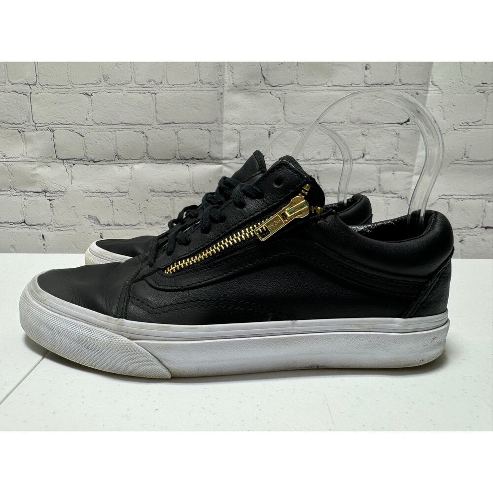 Vans Off The Wall Off Black Leather Lace-Up Side-Zip Shoes Women's Size 7
